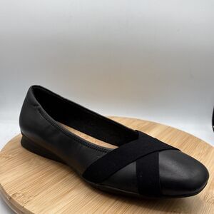 Clarks Jazmynn Gem Black Leather X-Band Square Toe Slip On Comfort Flats Size 11